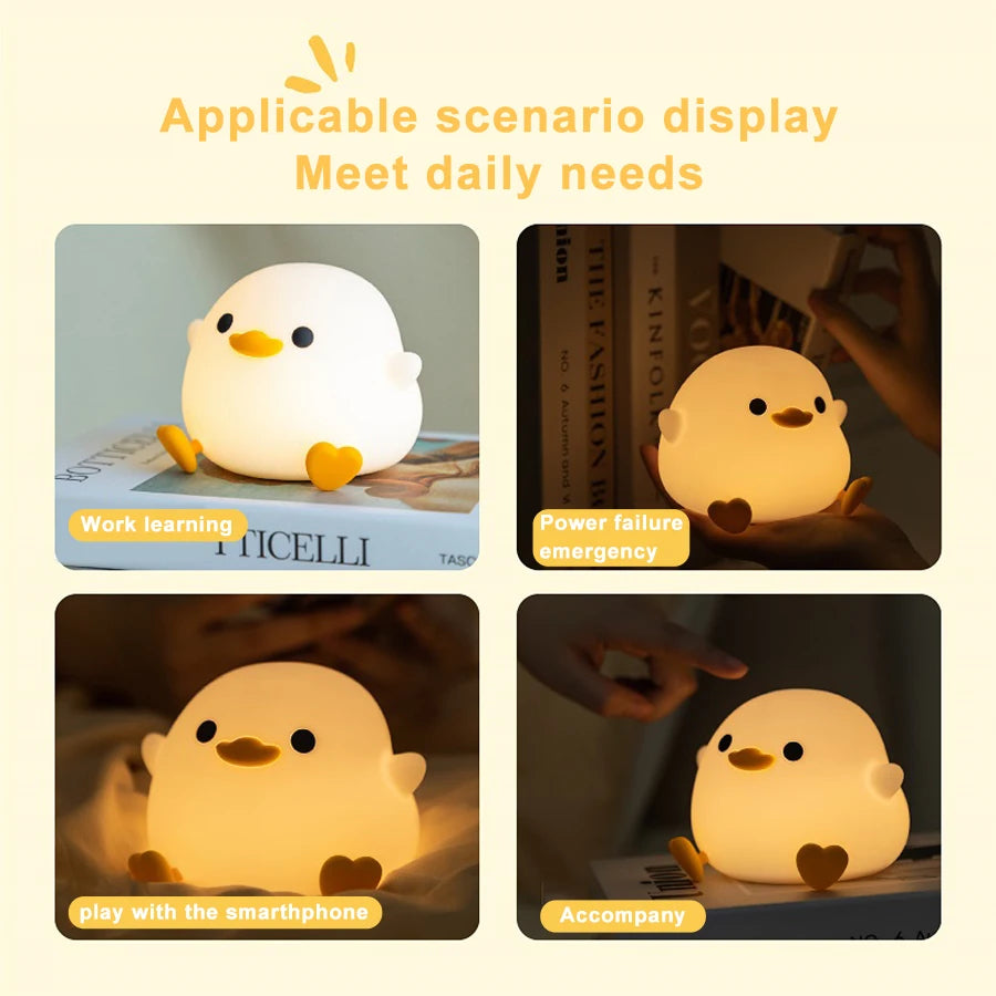 Doudou Duck Silicone Alarm Lamp Ambience Light Bedroom Bedside Lamp Usb Charging with Sleeping Night Light - Image 4